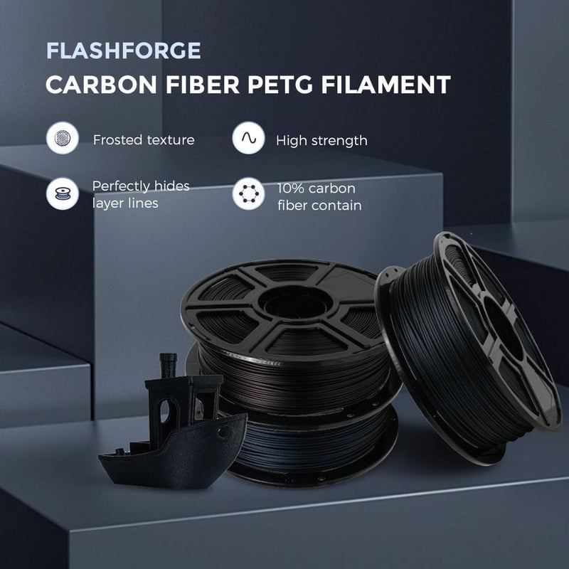 FLASHFORGE Carbon Fiber PETG Filament 1.75mm, Carbon Fiber PETG 3D Printer Filament, 1KG Spool Dimensional Accuracy +/- 0.02mm, Lightweight & Heat-Resistant & Moisture Free (Black) - Image 2